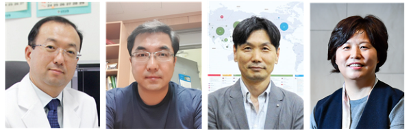 (좌로부터) 칠곡경북대학교병원 신경과 이호원 교수, 경북대학교 김상룡 교수, 석경호 교수, 코아스템 김경숙 대표