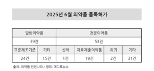 6월 의약품 허가 92건 중 전문약 57.6…희귀·항암제 두드러져