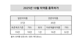 10월 의약품 품목허가 86건…전문의약품 56.9