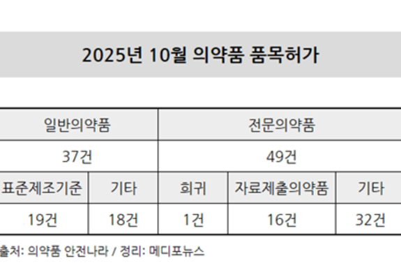 10월 의약품 품목허가 86건…전문의약품 56.9