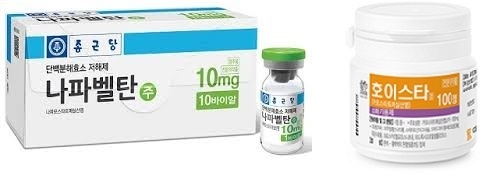 코로나19 치료제로 재개발되는 나파벨탄(좌)과 호이스타(우)